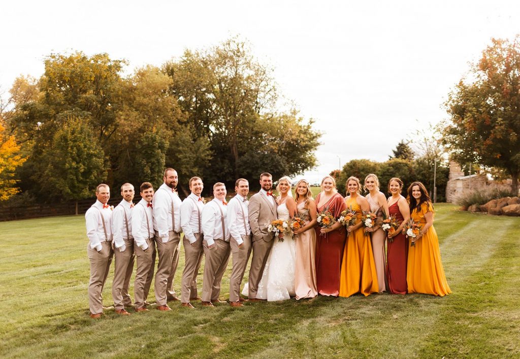 Wedding party at a Wisconsin fall wedding venue