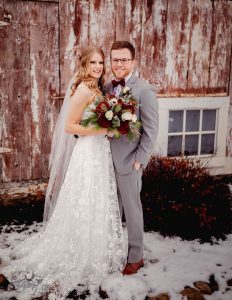 Wisconsin winter wedding couple