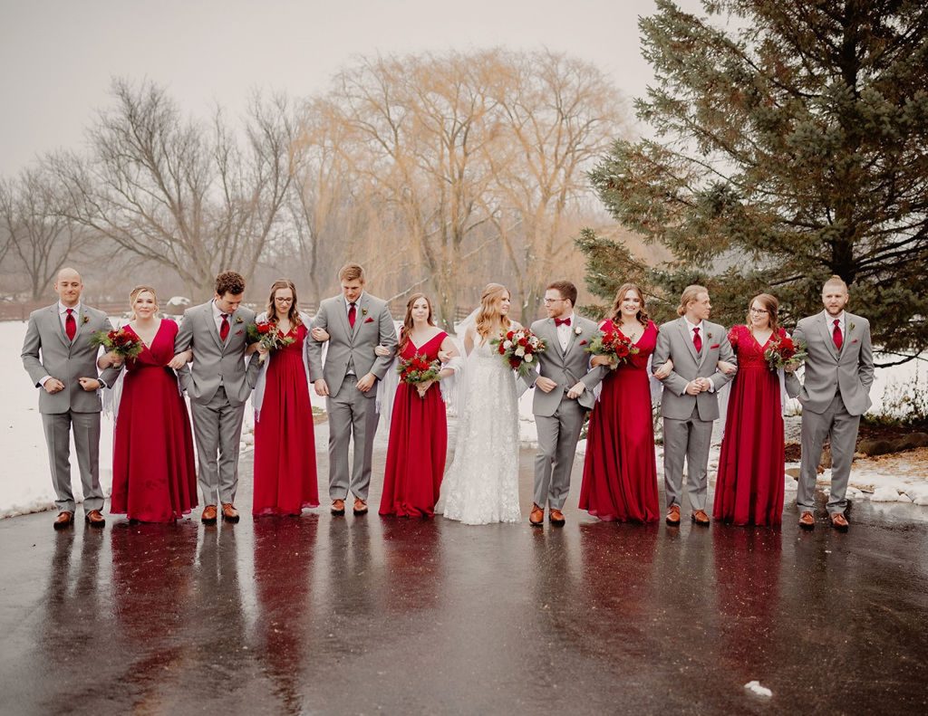 Wisconsin winter wedding party