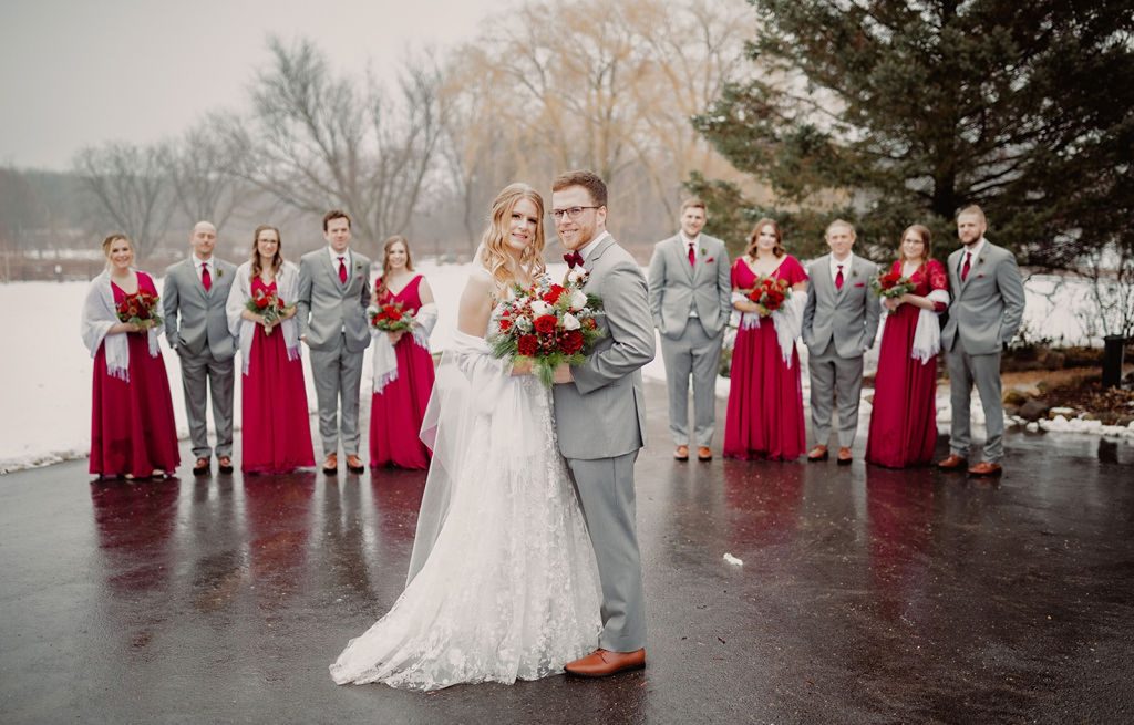 Wisconsin winter wedding party