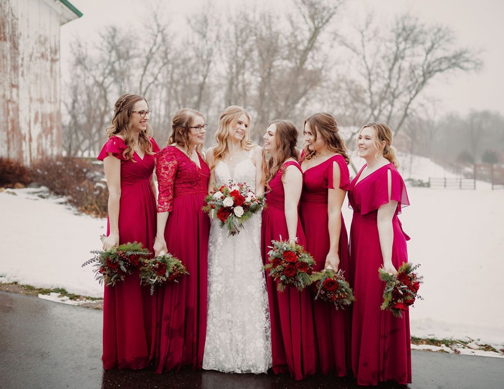 Wisconsin winter wedding party bridesmaids