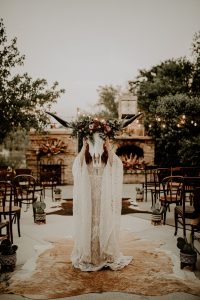 Western boho wedding dress and cow skull