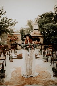 Western boho wedding dress and cow skull